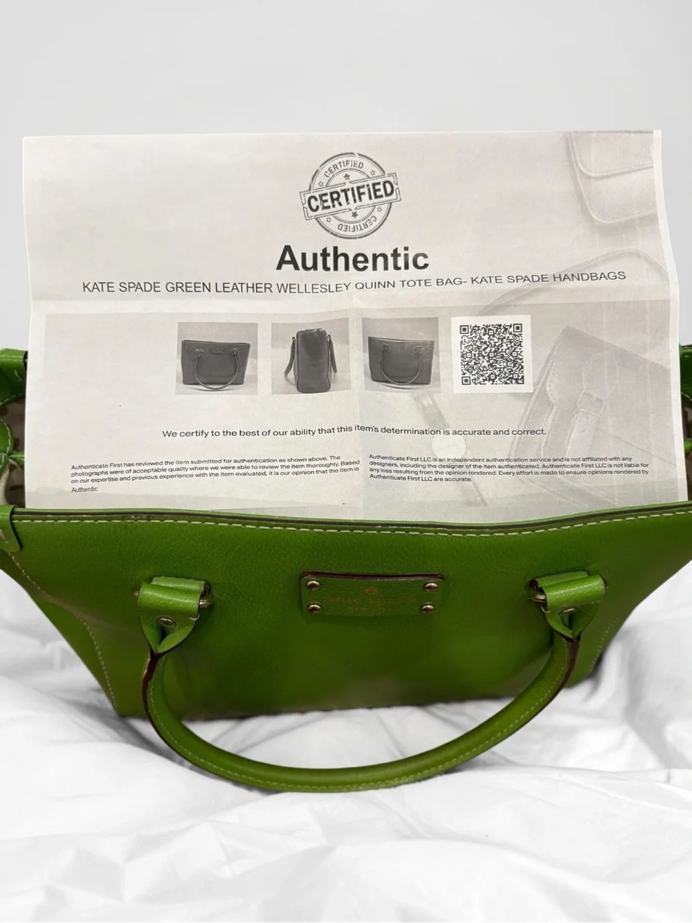 Kate Spade Wellesley Quinn Vine Green Leather Satchel Tote Bag WKRU1428 Emerald